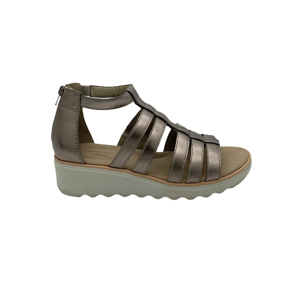 Clarks Collection Gladiator Wedge Sandals Jillian Pewter Metallic - Medium